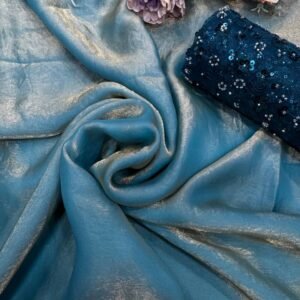 Women's Lustrous Teal Tissue Silk Saree with All-Over Sequin Embellished Blouse Piece
